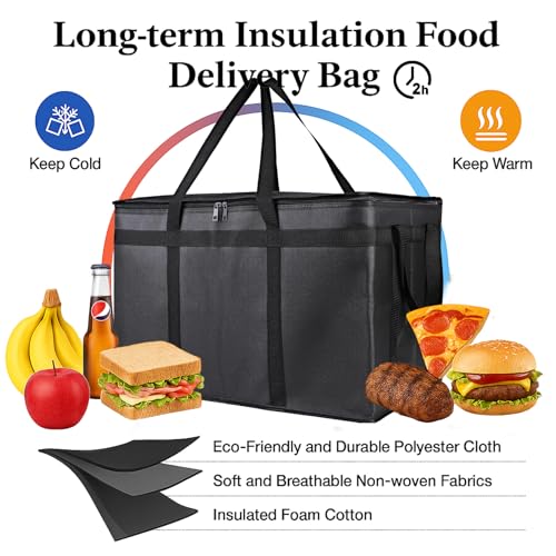 Bodaon Large 2-Pack Insulated Food Delivery Bag With Hard Bottom, XXXL Grocery Shopping/Catering/Bags, Rideshare Delivery Bag, Cold/Hot Styrofoam Carrier for Travel/Car - color: Black, size: XXX-Large(with Hard Bottom)