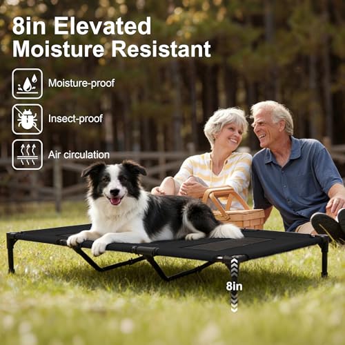 Dog Cooling Bed, Raised Pet Cot for Medium and Large Dogs, Cooling Breathable Mesh, Durable Sturdy Frame, Washable Cover, Portable and Easy to Assemble Indoor/Outdoor Pet Bed, Black, L - color: Black, size: Large