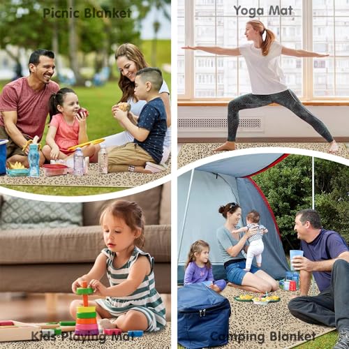 Picnic Blankets Waterproof Foldable Extra Large,80"x 80" Outdoor Beach Blanket Sandproof,3-Layer Lightweight Handy Mat Tote Picnic Camping Rugs for Outside Your Rv(Cheetah Leopard) - color: Leopard, size: 6'8" x 6'8" (Rectangular)