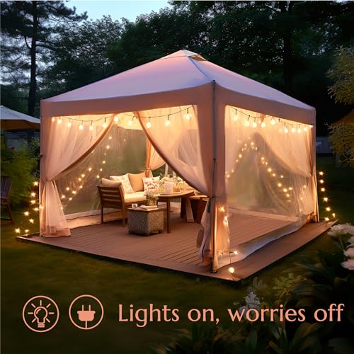 PHI VILLA 10 x 10 Pop Up Canopy Tent with Netting, Instant Gazebo, Ez up Screen House Room with Carry Bag, Height Adjustable, for Outdoor, Garden, Patio,Brown - color: Brown, size: 10x10 with Netting