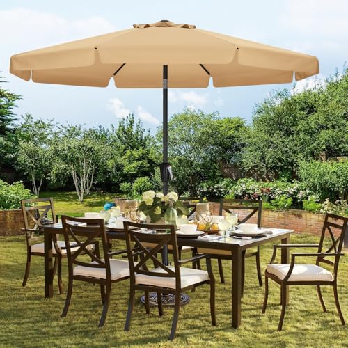 MASTERCANOPY Valance Patio Umbrella for Outdoor Table Market -8 Ribs (11ft,Khaki) - color: Khaki, size: 11FT