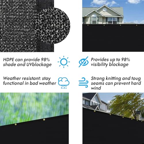 UPGRADE Privacy Screen Fence 5' x 50' Commercial 220GSM Fence Panel with Brass Grommets Heavy Duty Perfect for Outdoor Back Yard-Black, Customizable - color: Black, size: 0 5' x 5 0' 220 GSM