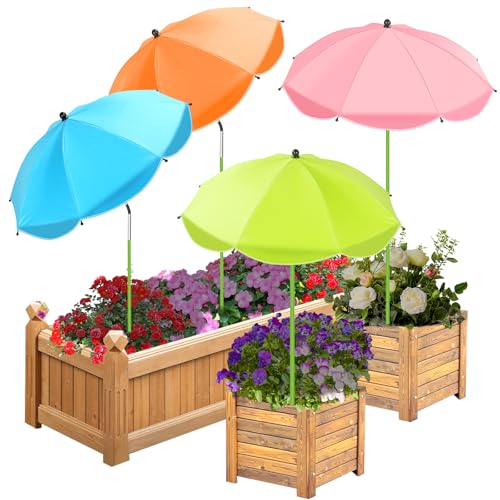 Axcoix 4 Pack Upgraded Plant Umbrellas for Outdoor Plants, 26" Larger Garden Plant Umbrella Shade with Adjustable Angle, 43.4" Higher Sun Shade for Plants, Potted Plant, Garden Beds - color: 4 Pack-1Pink 1Blue 1Green 1Orange
