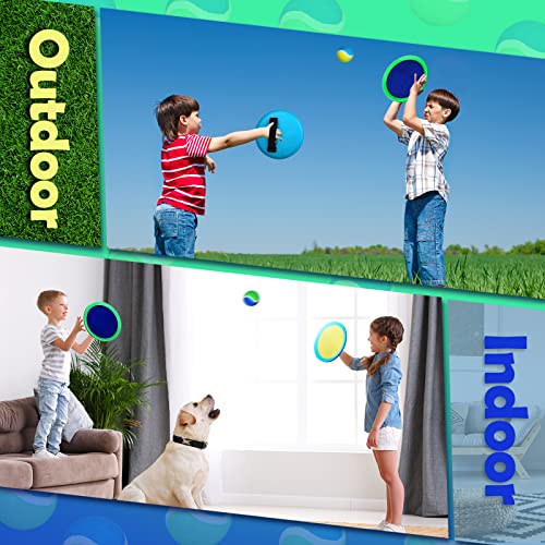 Charniol Kids Toys Toss and Catch Game Set Beach Game Outdoor Ball Sports Games Toss and Catch Ball Nylon Toys for Kids Adults (Blue Yellow,Blue Green,12 Paddles 6 Balls) - color: Blue Yellow,blue Green