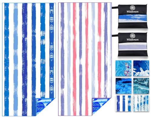 2 Pack Lightweight Thin Microfiber Beach Towel Sand Free Quick Dry Absorbent Compact Soft Pool Swim Travel Towels Extra Large Oversized Beach Accessories packable Essentials Stuff Gifts for Adult - color: 2 Pack Blue Peank Dream World, size: 32x71 Inch