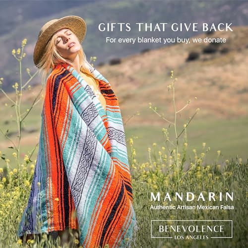 Benevolence LA Authentic Handwoven Mexican Blanket | Yoga Blankets, Outdoor, Picnic, Beach, Camping | Equestrian Saddle | Serape 50x70 inches - Bright Mandarin, Pack of 1 - color: Bright Mandarin