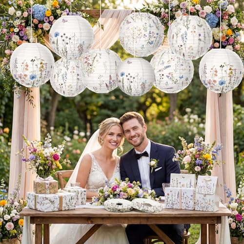 Rossesay 12 Pcs Multicolored Wildflowers Paper Lantern 8 Inch Spring Floral Hanging Lantern Indoor Outdoor Decorative Round Hanging Decor Ornaments for Holiday Xmas Party Baby Shower Birthday - color: Multicolored, size: Wildflowers