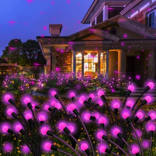Kohlrabi Solar Garden Lights Outdoor, 6 Pack 48 LED Pink Firefly Lights Waterproof, Sway by Wind, Solar Swaying Light for Yard Patio Backyard Garden Planter Flower Bed Pathway Outdoor Decoration - color: Pink, size: 6 pack