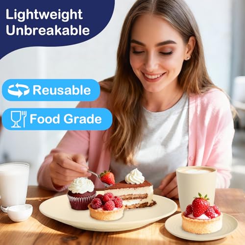 Dinnerware Sets 40 PCS Wheat Straw Plates and Bowls Sets With Cups Service for 8 Microwave Safe Dishes for Kitchen Lightweight Dish Set for RV Outdoor Activities Travel - Beige Colors - color: Beige, size: 40 PCS
