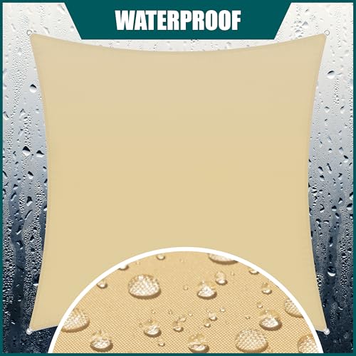 Royal Shade 14' x 14' Beige Rectangle Waterproof Sun Shade Sail Canopy, UPF50+ 98% UV Blockage & Water Resistant Awning rsTADS14, Outdoor Backyard Patio Garden Carport (We Make Custom Size)