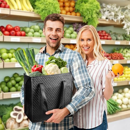 Insulated Grocery Bags, Reusable Insulated Bag, Portable Cooler Bags for Shopping Food Travel Beach Camping (4 Pack) - color: Black
