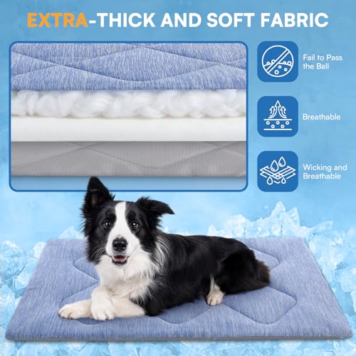 Queenmore Cooling Dog Mat for Dogs, Washable Dog Cooling Mat Indoor Outdoor, Non-Slip Portable Kennel Puppy Bed for Summer, Keep Your Pet Cool (Blue Diamond, Large(35" x 27")) - color: Blue Diamond, size: Large