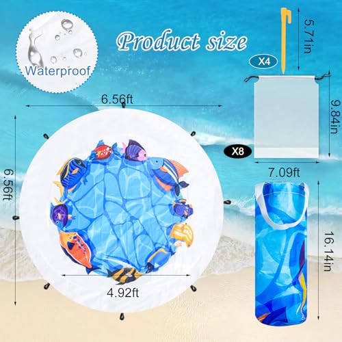Dia 6.5Ft Baby Beach Pool, 2 in 1 Portable Round Kids Beach Play Pool Puddle Toddler Beach Blanket and Kiddie Pools Blue Cartoon Childs Sand Pit Paddling Pools with Water Bag for Boy Girl Outdoors - size: Round Diameter 2m / 6.5ft