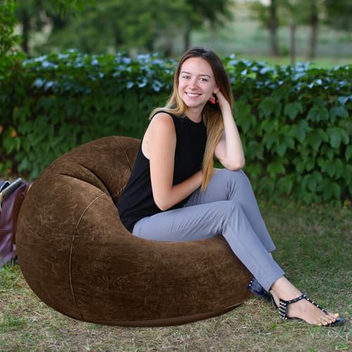 Realspring Inflatable Bean Bag Chairs Outdoor Blow up Camping Chairs Inflatable Lazy Sofa Folding Portable Bean Bag Loungers Couch for Movie Night(Dark Coffee,2 Pcs) - color: Dark Coffee