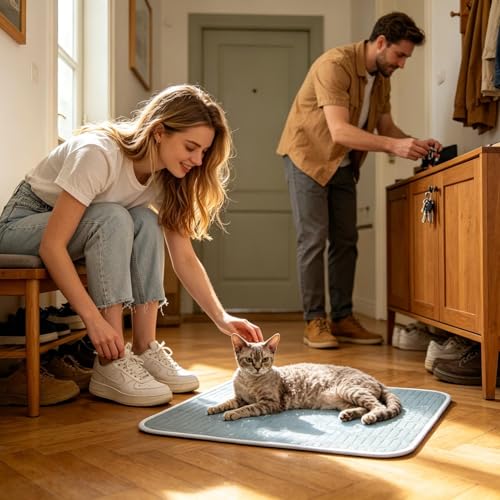 Pet Cooling Pad, Summer Heat Relief Mat for Cats Dogs, Ice Effect Sleeping Cushion with Pressure Activated Cooling Core, Lightweight Washable Resting Bed, Home Beach Use Portable Comfort