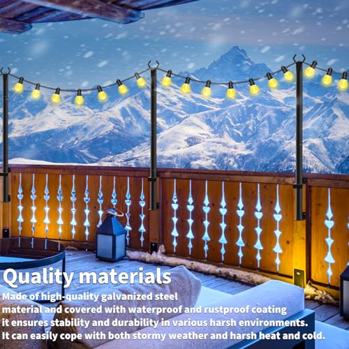 AHRLHR 5 Ft String Light Poles 2 Pack, String Light Poles for Outside with Fixing Clips,Hanging Light Poles for Deck Fence Garden Backyard Wall Bistro,Metal Poles for Outdoor String Lights - size: 2 Pack-5ft