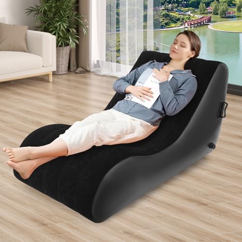 PVC Air Mattress Sofa Bed, Modern Inflatable Couch with Built in Double Layer Pump S Shaped Blow Up Chamber Airbed 440lbs Capacity for Living Room Office Camping Indoor Outdoor Use (Black) - color: Black