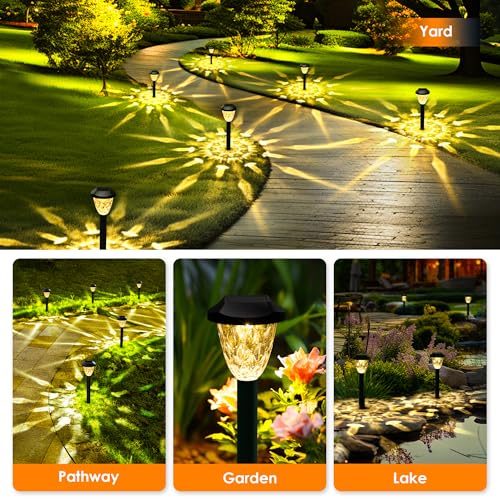 GIGALUMI 8 Pack Solar Lights Outdoor, Solar Pathway Lights with Great Pattern, Waterproof Auto On/Off Solar Powered Light for Outside Yard Garden Walkway Driveway Lawn Pathway - color: Warm White, size: 14.17'' 8 Pack