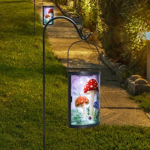 Hanging Solar Lantern Outdoor Waterproof Mushroom Solar Lights Glass Tabletop Decorative Lamp for Outdoor Patio Garden Outside Yard Decor - style: Mushroom