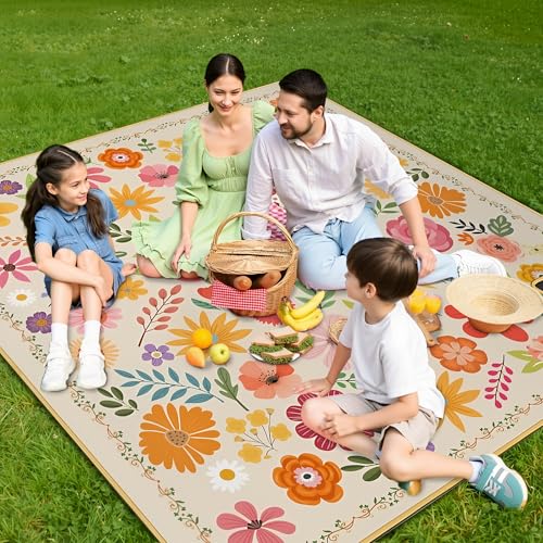 Supfitness Extra Large Picnic Blankets Waterproof Foldable (80 "x 80") Beach Blanket Waterproof Sandproof,3-Layer Thicking Mat Outdoor Packable Camping Blanket(Bohemian) - color: Flora, size: 80x80in