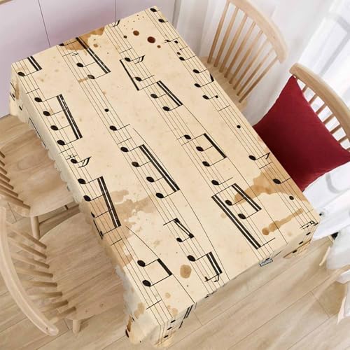 Tablecloth Music Notes 52 X 70 Inch, Retro Musical Piano Music Sheet Oblong Table Cloths Anti-Shrink Decorative Table Cover for Kitchen Dinning Tabletop Outdoor Picnic BBQ - color: Music Notes