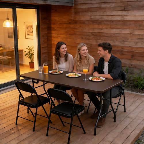 Folding Table 6FT Heavy Duty Plastic Table with Handle, Foldable&Portable, Fold-in-Half Utility Tables for Outdoor, Dining, Wedding, Events, Indoor, Picnic, Camping, Party,Brown - color: Brown, size: 6FT