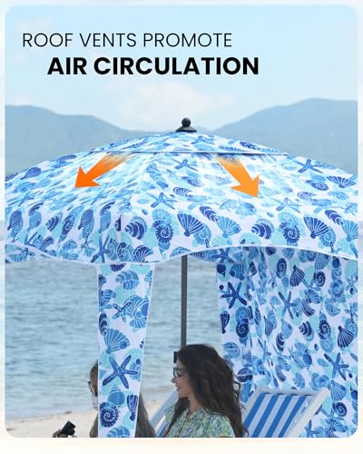 Qipi Beach Cabanas for Sand, Beach Canopy with Sandbags & Side Wall for Family, Easy Set Up Sun Shelter, UPF 50+ UV Protection with Roof Vent - color: 6' x 6' A-Sea Life