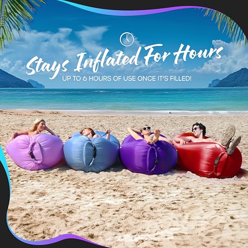 Nevlers Red Inflatable Lounger | 210T Polyester Inflatable Furniture | No-Pump Blow Up Couch | Inflatable Sofa w/ 450lbs. Cap., Pockets & Matching Bag | Use as Inflatable Couch for Camping & More - color: Red, size: 1 Pack