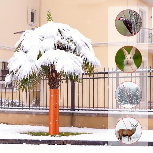 2Pcs Palm Tree Trunk Protectors(Dia 7.9") - 3 Layers Thermal Winter Tree Trunk Freeze Covers with Drawstring for Winter Tree Protection,Plant Trunk Covers Freeze Protection for Outdoor Cold Weather