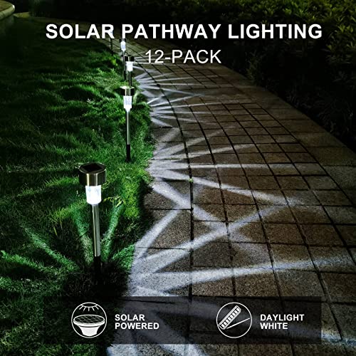 Dream Master Solar Lights Outdoor Waterproof, Stainless Steel LED Landscape Lighting, Solar Garden Lights, Outdoor Decorations for Yard, Pathway, Walkway, Patio, Lawn - 12 Pack (Cold White) - color: Cold White, size: 12 Pack