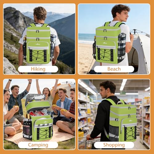 Cooler Backpack, 40 Cans Insulated Lunch Backpack Picnic Backpack for Men&Women, Durable Cooler Bag with 2 Leak Proof Compartments for Picnic, BBQ Camping, Lunch, Beach, Hiking, Green - color: Green