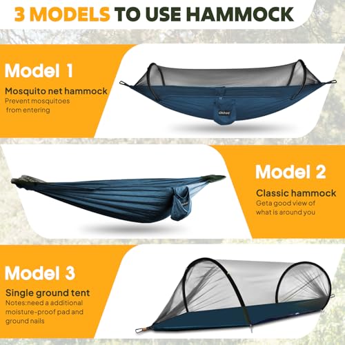 Chihee Ultra-Light Travel Camping Hammock Pop-up Net Hammock 660lbs Load Capacity,Breathable,Quick-Drying Parachute Nylon 2 Premium Carabiners,2 Tree Slings Included for Outdoor Backpacking Hiking - color: Navy Blue