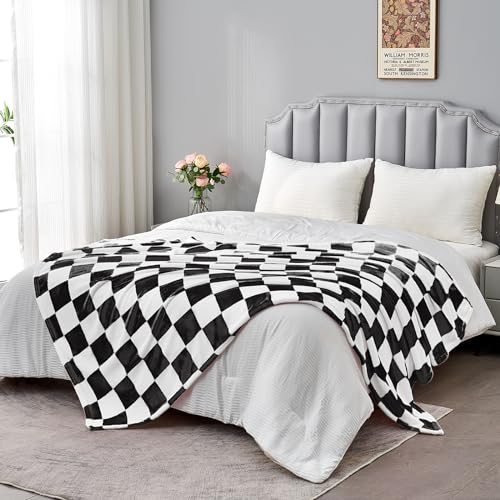 Edenleaf Black Checkered Blanket, Soft Cozy Fleece Checkered Throw Blankets for Bed Sofa Couch Camping, Ultra Fluffy Throws for All Seasons, 50x60 Inch, Black - color: 02 Black (Big Checkered), size: Throw-50"x60"