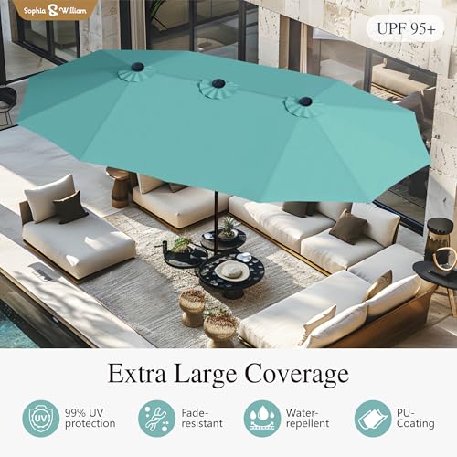 Sophia & William 15 ft Extra Large Patio Umbrella with Base Included, Rectangular Outdoor Umbrella Heavy Duty, Market Umbrella Double-sided Fade Resistant for Pool Garden Backyard, Turquoise - color: Turquoise