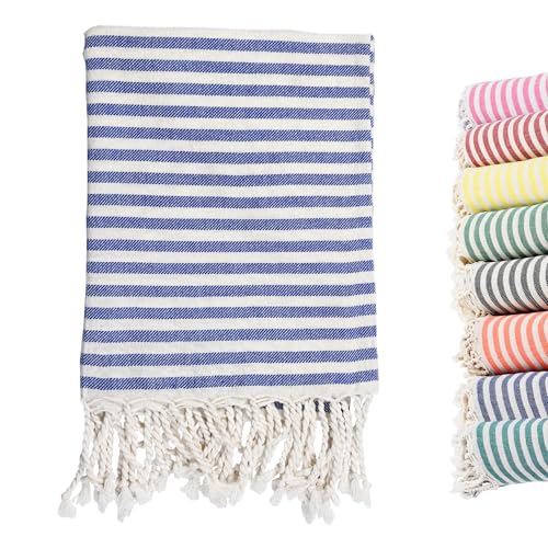 Turkish Striped Beach Towels Bulk Oversized 39"x71" Large Bath and Pool Set Quick Dry Lightweight Travel Towel for Adult,100% Cotton TEBT-18-1navy - color: Navy, size: 1 Pack