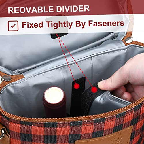 Tirrinia 2 Bottle Wine Gift Tote Carrier - Leakproof & Insulated Padded Versatile Cooler Bag for Travel, BYOB Restaurant, Tasting, Party, Dinner - Gift for Lovers, Red Checker - color: Red Checker, size: 2 Bottle-without front pocket