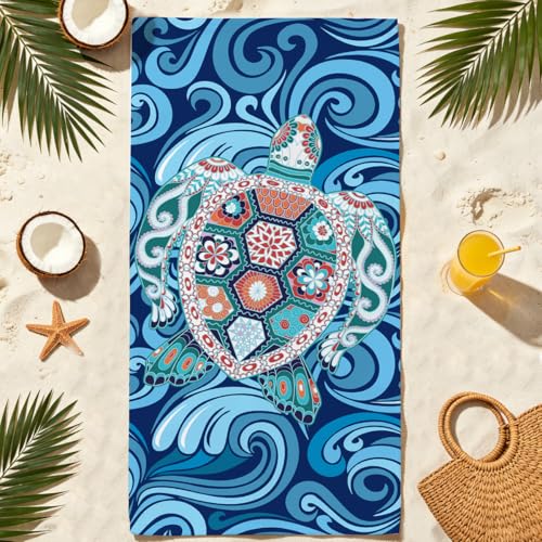 Sea Turle Microfiber Lightweight Beach Towel Sand Free Quick Dry Absorbent Thin Towels Blanket for Swimming Pool Camping Beach Vacation Essentials Accessories Travel Things for Cruise Gym - color: Lcs Multicolor 1527