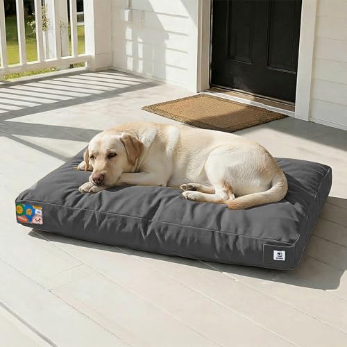 Sytopia 42 Inch Canvas Indestructible Outdoor Dog Bed for Extra Large Dogs, Chew Proof Dog Bed with Waterproof Washable Removable Cover, Great Pet Gift Indoor Patio Pet Pad for Crate, Dark Grey - color: Dark Grey, size: X-large