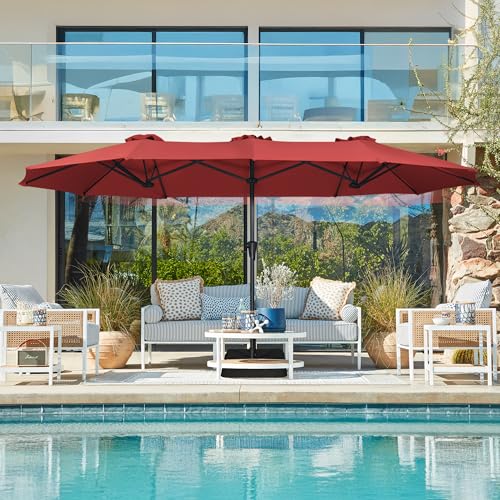 SUPERJARE 13FT Outdoor Umbrella for Patio, Double sided Pool Umbrellas with Fade Resistant Canopy, Large Table Umbrella for Deck, Market, Backyard - Burgundy(No Base) - color: Burgundy, size: 13FT