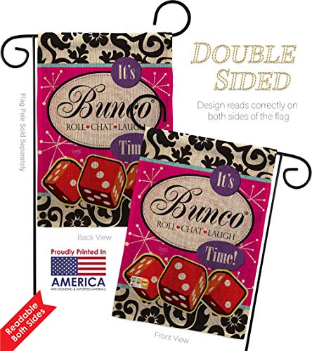 Its Bunco Time Burlap Garden Flag Set Wall Hanger Interests Game Night Dice Poker Bingo Hobbies Leisure Activity Small Decorative Gift Yard House Banner Double-Sided Made In USA 13 X 18.5