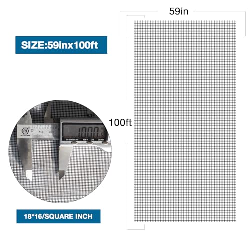 NeatiEase Window Screen Roll, 59"x100' Adjustable Flexible Fiberglass Screen Door Mesh - DIY Replacement Kit for Patio Porch Door Windows and Sliding Screen Doors(Gray) - color: Gray, size: 59in(W)x100ft(L)