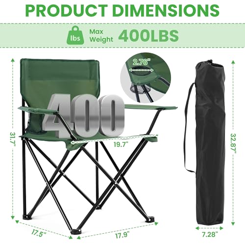 2-Pack Lightweight Portable Camping Chairs, Compact Folding Lawn Chairs with Cup Holder & Carry Bag for Outdoor, Beach, Backyard, Fishing & Picnics(Green) - color: Green