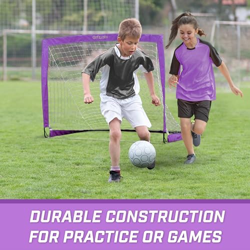 GoSports Portable Soccer Goals for Kids - 13 Color Options - Choose 4 x 3 ft or 6 x 4 ft - Team Tone Pop Up Nets for Backyard - color: Purple, style: 4 ft x 3 ft