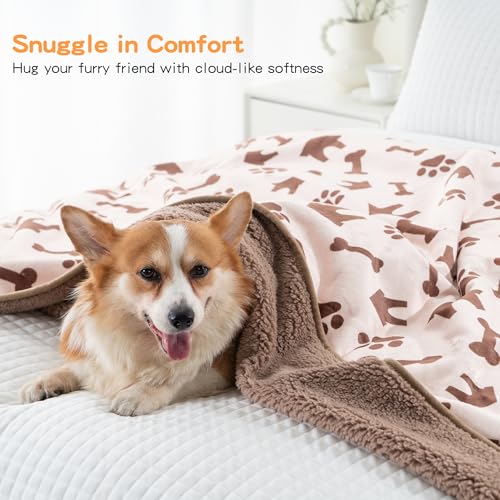 Waterproof Dog Blankets Pet Blanket 50"x60", Soft Fluffy Sofa Car Bed Protector, Reversible Sherpa Fleece Dog Blanket for for Small Medium Large Dogs Cats (Beige-House) - color: Beige-house, size: 50"x60"