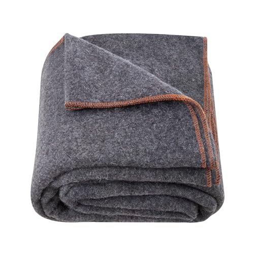 VEVOR Wool Camping Blanket, Large Warm Stadium Blanket, Flame Retardant, Great for Outdoors, Picnics, Hiking, Sports Events, Travel, Car & Bushcraft Survival Kits, 64" x 88", Light Grey Wool Blankets - color: Grey