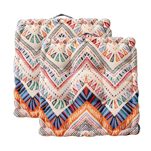 Chair Cushions Set of 2 Boho Seat Cushions for Kitchen Dining Office Chairs Colorful Chair Pads Soft Square Floor Pillow with Handle (15.7 × 15.7 Inch, Beige), 0295BSFJ58MCJ16VDS - color: Beige