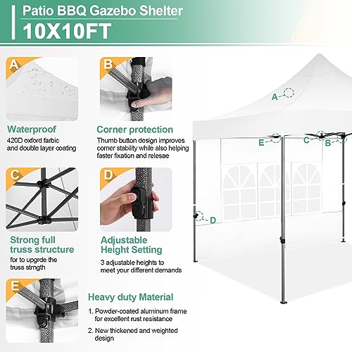 COBIZI 10x10 Pop Up Canopy with Sidewalls Heavy Duty Commercial Tent Easy Up Outdoor Canopy for Party, Wedding, Event and Backyard, All Season Windproof&Waterproof with Roller Bag UPF 50+, White - color: White, size: 10x10 With 4 Sidewalls
