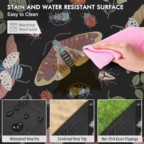 Insect Picnic Blankets Waterproof Foldable, 80″X80″ Extra Large Picnic Mat Boho Outdoor Blanket for Grass, Cute Packable Beach Blanket Sandproof Picnic Accessories for Camping Music Festival Park Lawn - color: C06, size: 6'8" X 6'8" (Square)