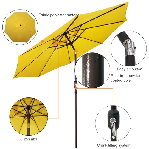 Blissun 9' Outdoor Patio Umbrella, Outdoor Table Umbrella, Yard Umbrella, Market Umbrella with 8 Sturdy Ribs, Push Button Tilt and Crank - color: Yellow