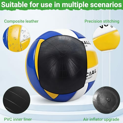 6 Pack Volleyballs Official Size 5, Waterproof Soft Volleyball With Pump and Net Bag for Indoor Outdoor Beach Pool Water Gym Training - Competition Volley Ball for Training Match for Beginner - color: Yellow-Blue-White